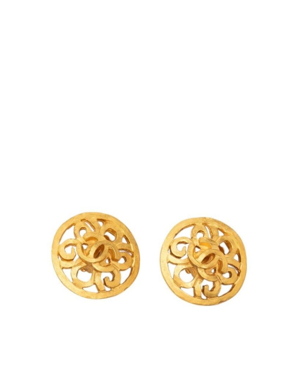 Chanel CC Logo Round Vintage Earrings Ear Clip 95P Gold Plated